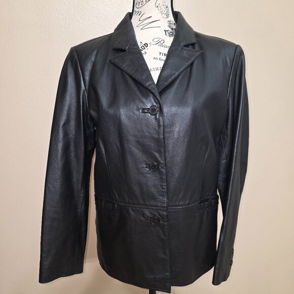 Clio Petites 100% Genuine Leather Blazer – Black – PM - Picture 2 of 6